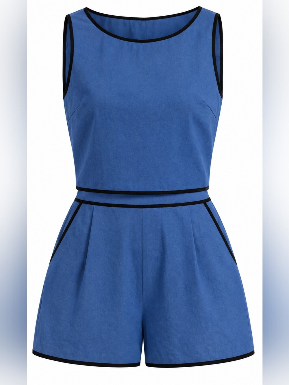 Blue & Black 2 Piece Crop Tank Top High Waist Shorts Set Medium NWOT